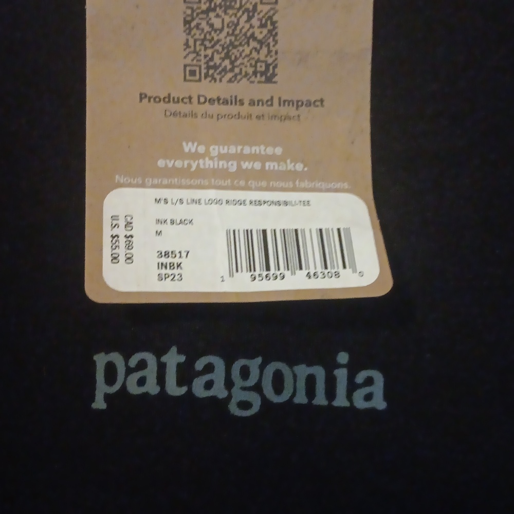 Patagonia M&XL black long sleeve shirt. Brand new.